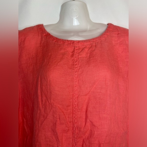 C&C California 100% Linen Blouse Red Orange Coconut Shell Buttons Large Boxy - Picture 4 of 6